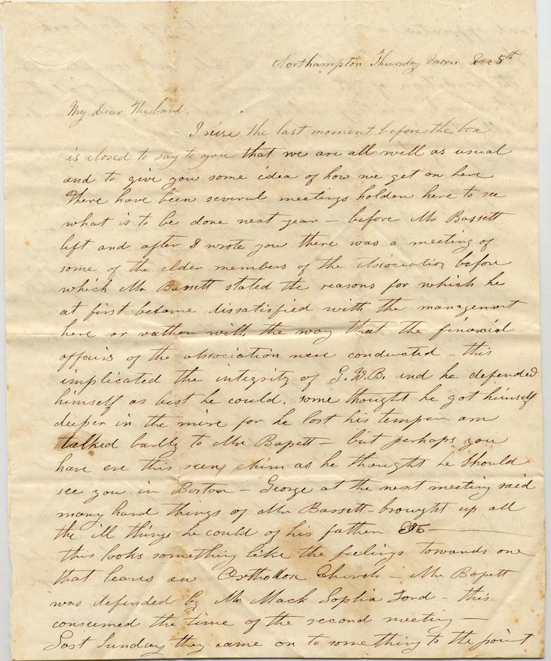 Handwritten letter describing life in the community