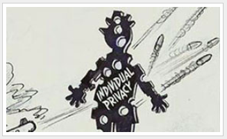 A bullets pass through an outline of a derby-hatted man, labeled "Personal Profile", leaving it full of holes.
