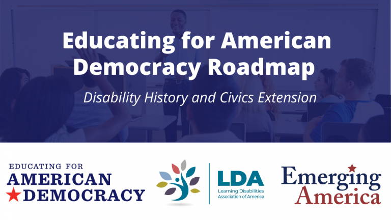 Logos of the Educating for American Democracy Roadmap - Learning Disabilities Association of America and Emerging America
