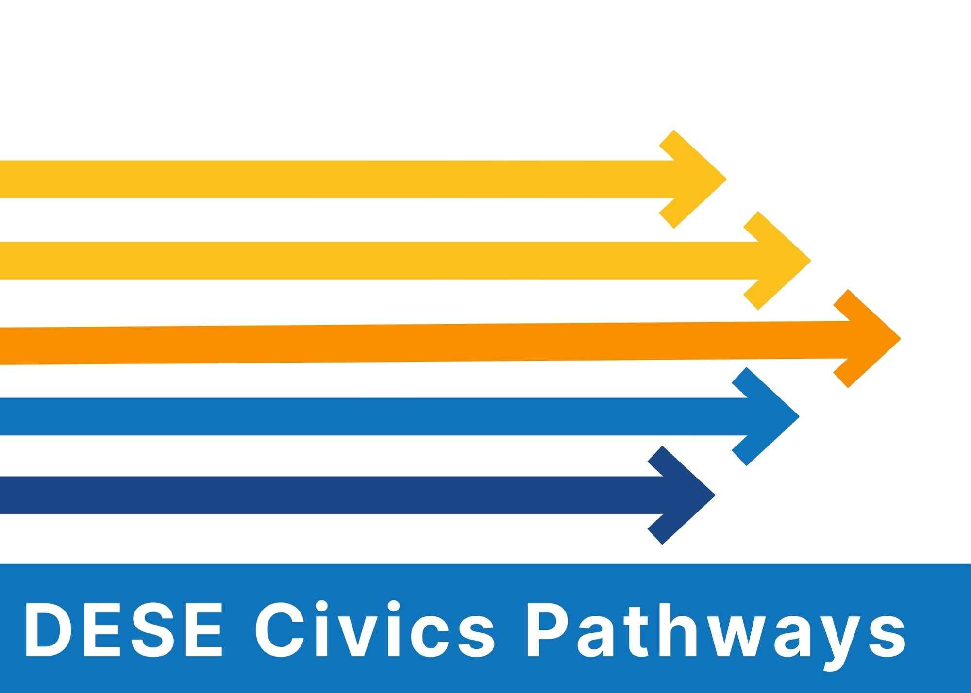 DESE Civics Pathways logo with stacked arrows together pointing forward
