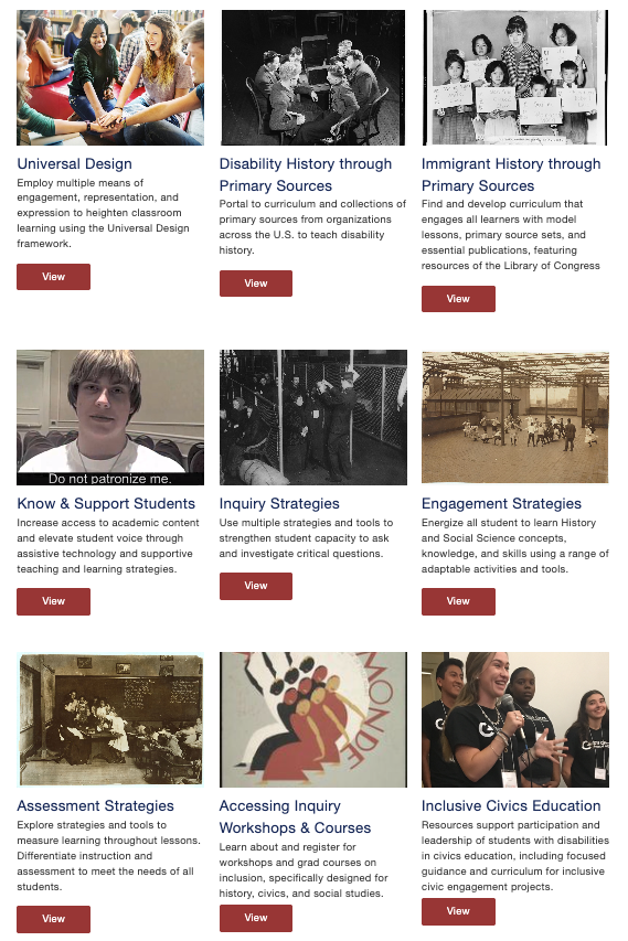 Screenshot of the Accessing Inquiry web page showing nine subpages that it links to