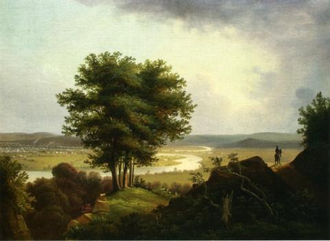 Traveler by the Oxbow. Painting. Victor de Grailly. 1845.