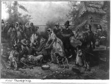 1932 Painting of Pilgrims and Indians at first Thanksgiving