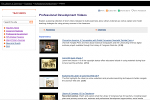 Screenshot of Professional Development videos on Library of Congress website