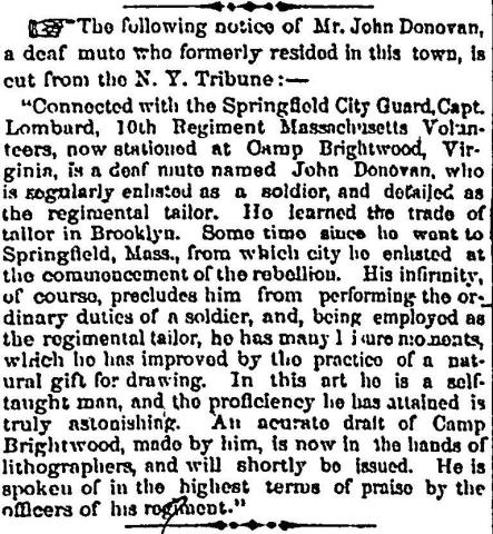 Clipping from 1862 newspaper relates John Donovan's story. Full text is on the web page.
