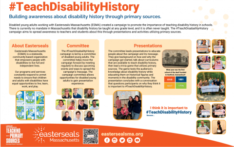 Poster titled '#TeachDisabilityHistory with photos of young Easterseals activists and details of activities