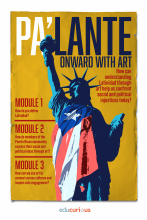 A poster shows the Statue of Liberty wearing a Puerto Rican flag