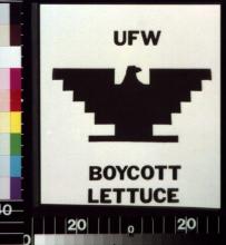 Stylized eagle, logo of the United Farm Workers and boycott lettuce