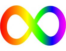 an infinity loop (like an 8 on its side) vividly shaded with a red-yellow-green-blue-purple color spectrum